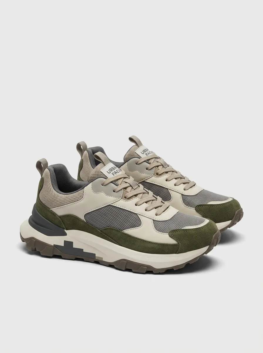 Casual Form Suede-Panel Mesh-Panel Casual Sneakers