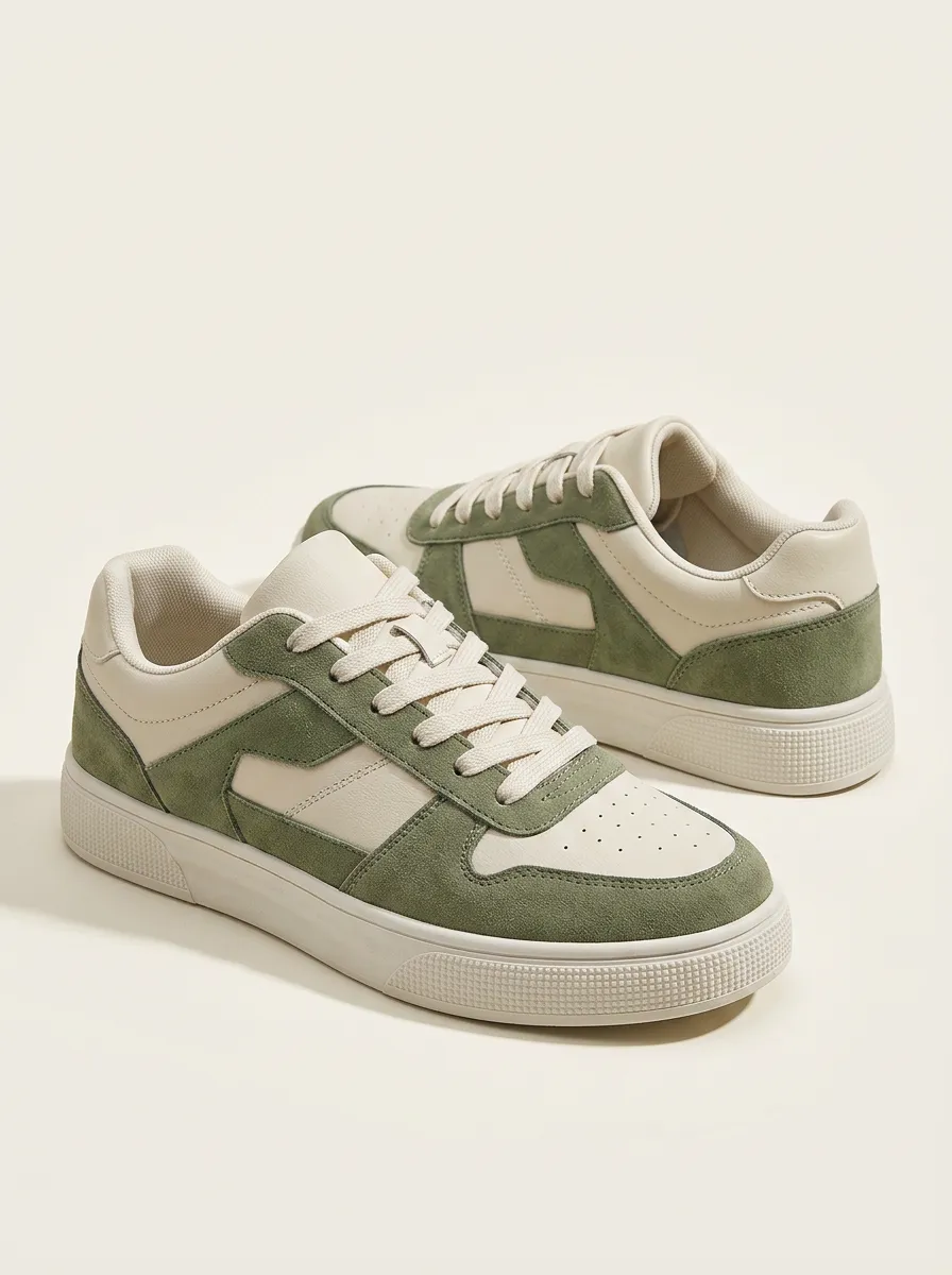 Unisex Casual Minimalist Sage Green Suede Printed Sneakers
