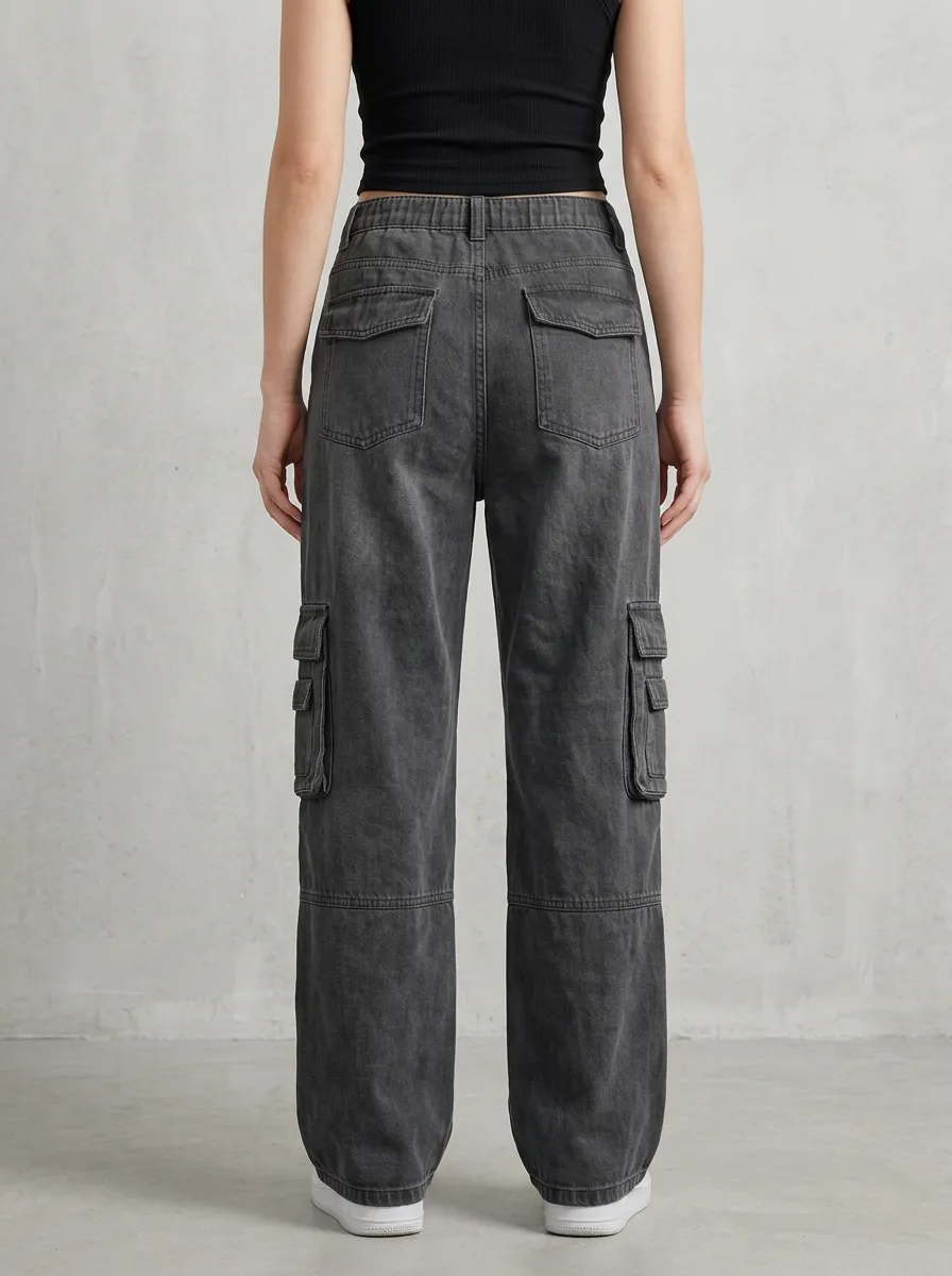 Minimal Multi Pocket Washed Finish Profile Women's Multi Pocket Cargo Pants
