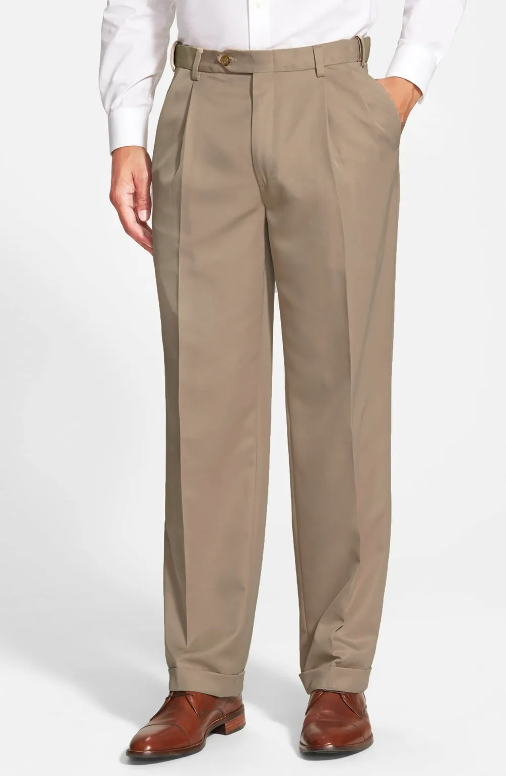 Poplin Flat Front Pleated Front Regular Rise Relaxed Fit Trousers
