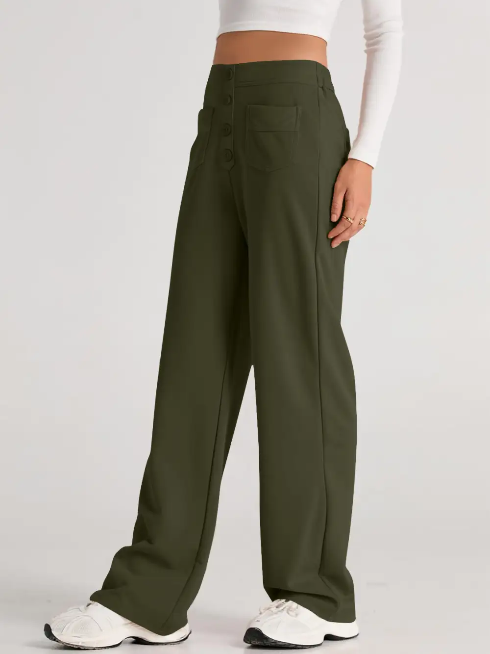 Pull On High Waist Wide Leg Pants