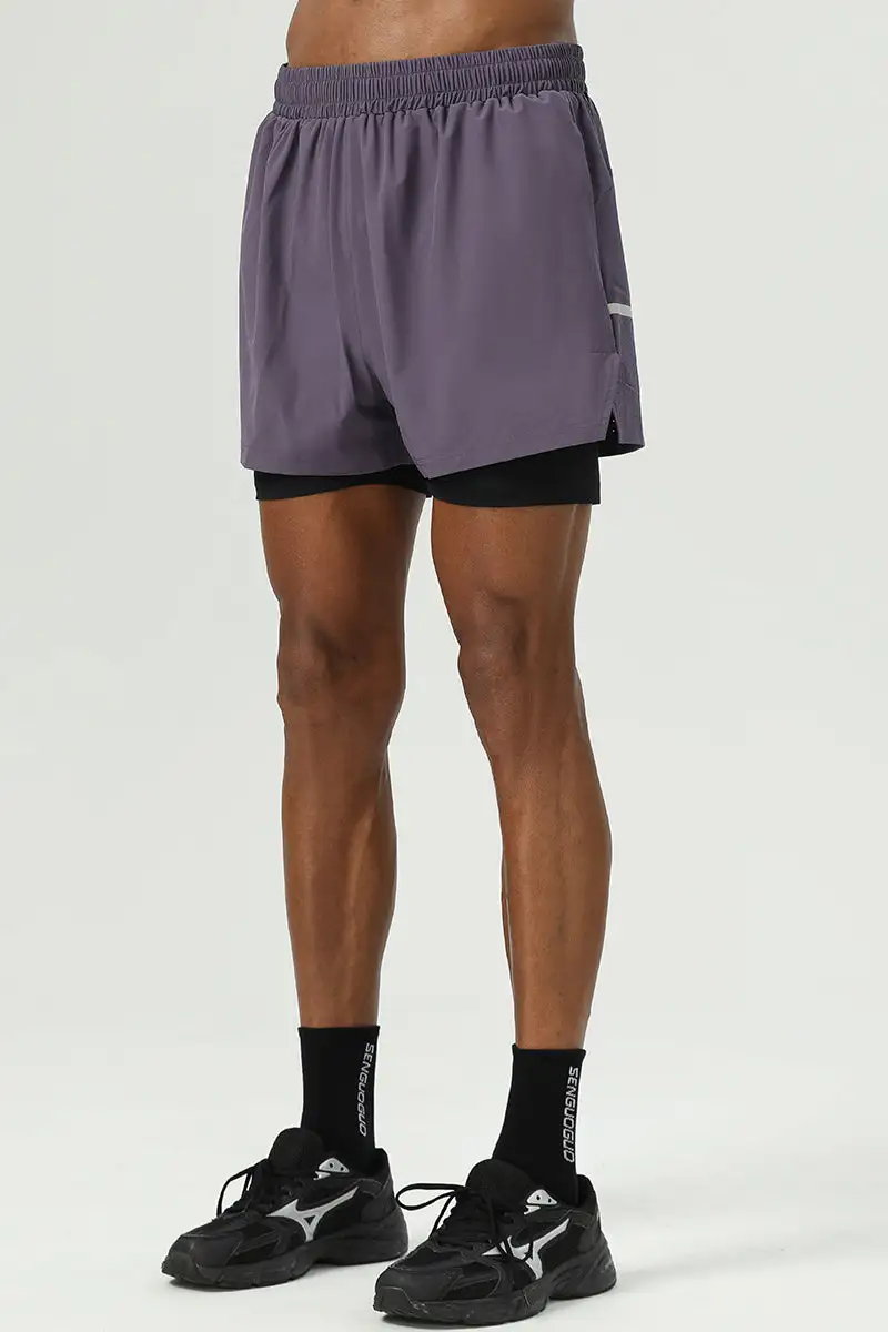 Drawstring Dual Layer Stretch Athletic Shorts