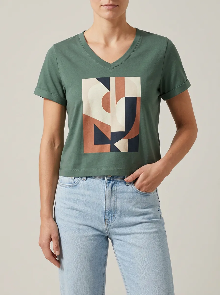 Graphic V Neck Everyday T Shirt