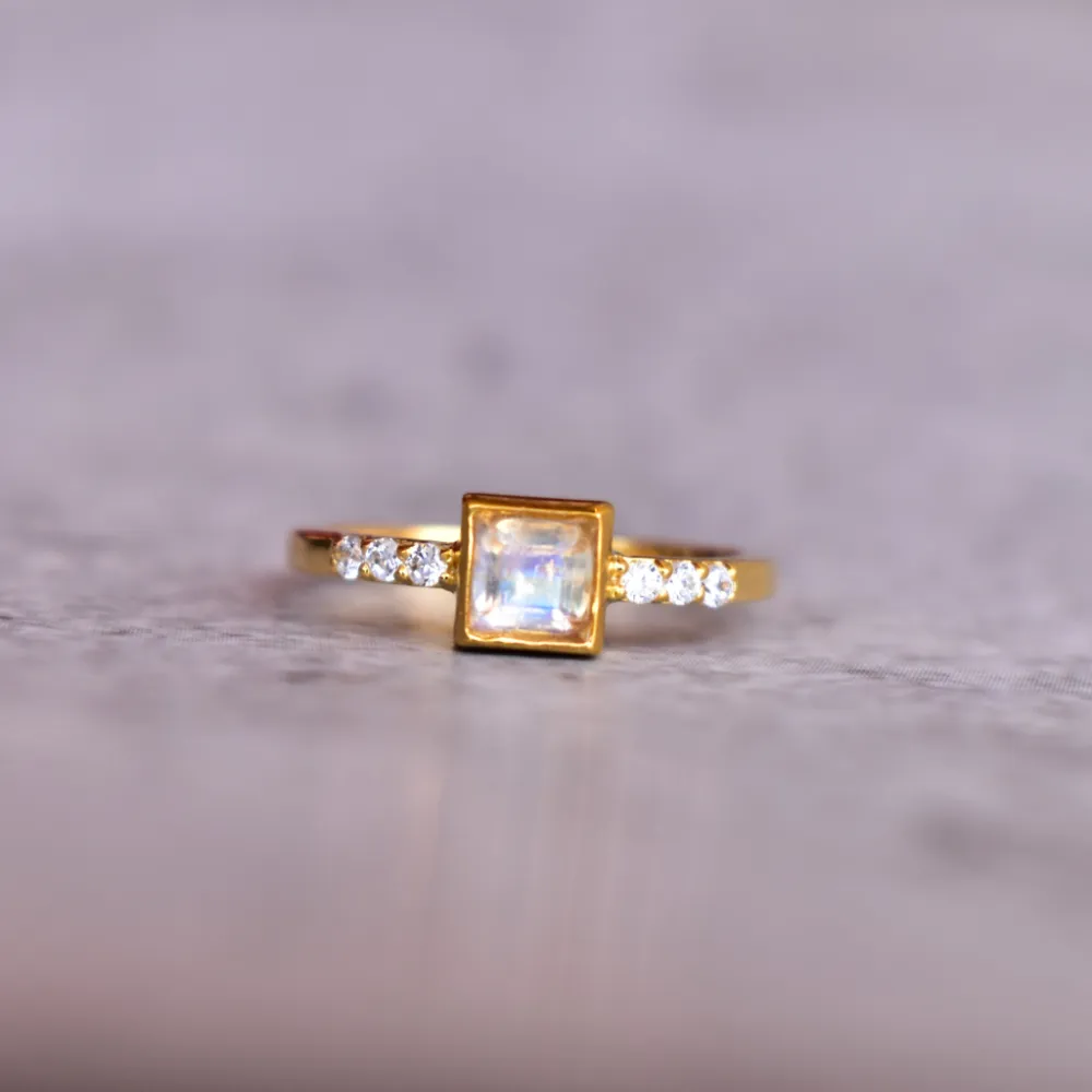 Square Minimalist Moonstone Ring