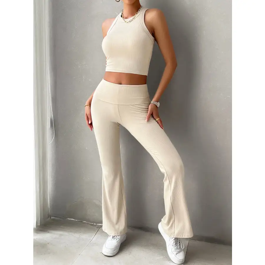 Ribbed Round Neck Tank and Pants Set