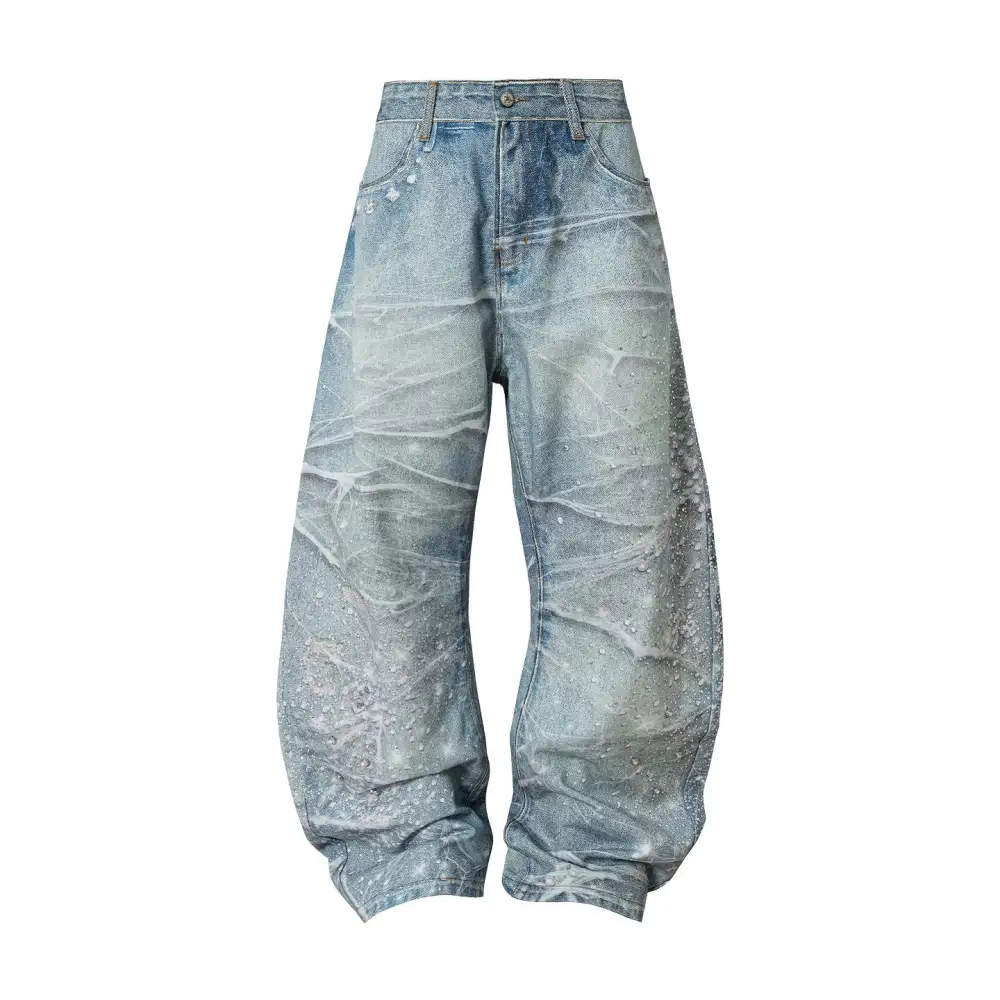 Wide-Leg Bleached Embellished Jeans