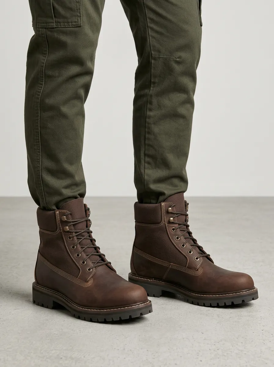 Unisex Leather Canvas Print Work Boots