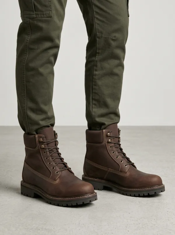 Unisex Leather Canvas Print Work Boots