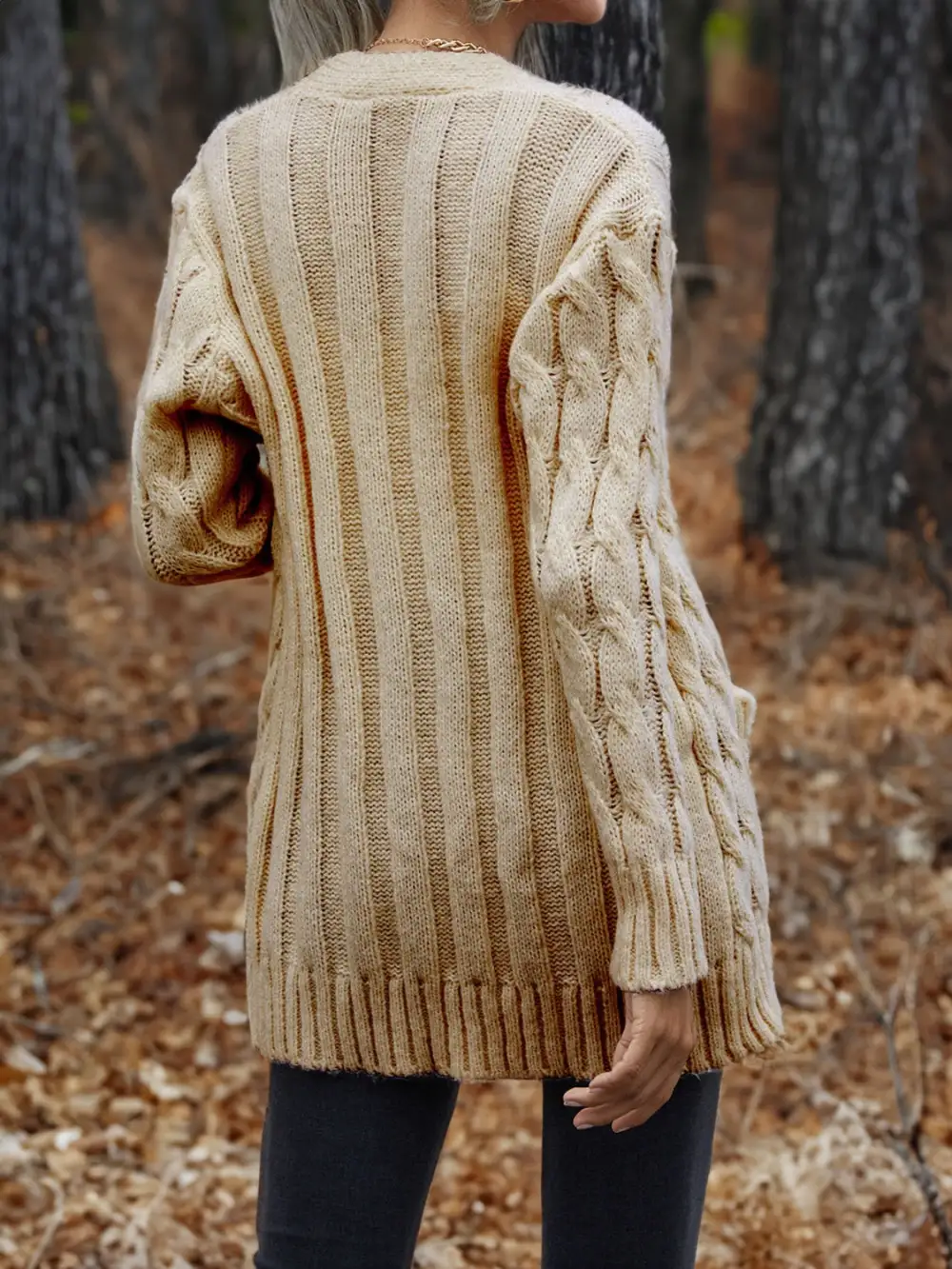 Cable-Knit Button-Down Cardigan