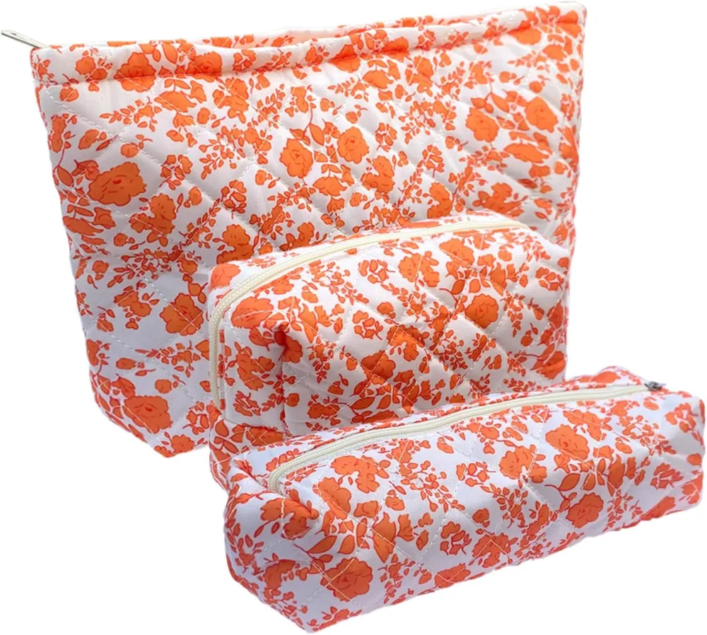 Quilted Floral Travel Makeup Bag