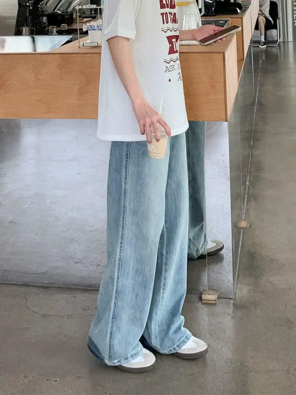 Washed And Faded Straight Cut Jeans