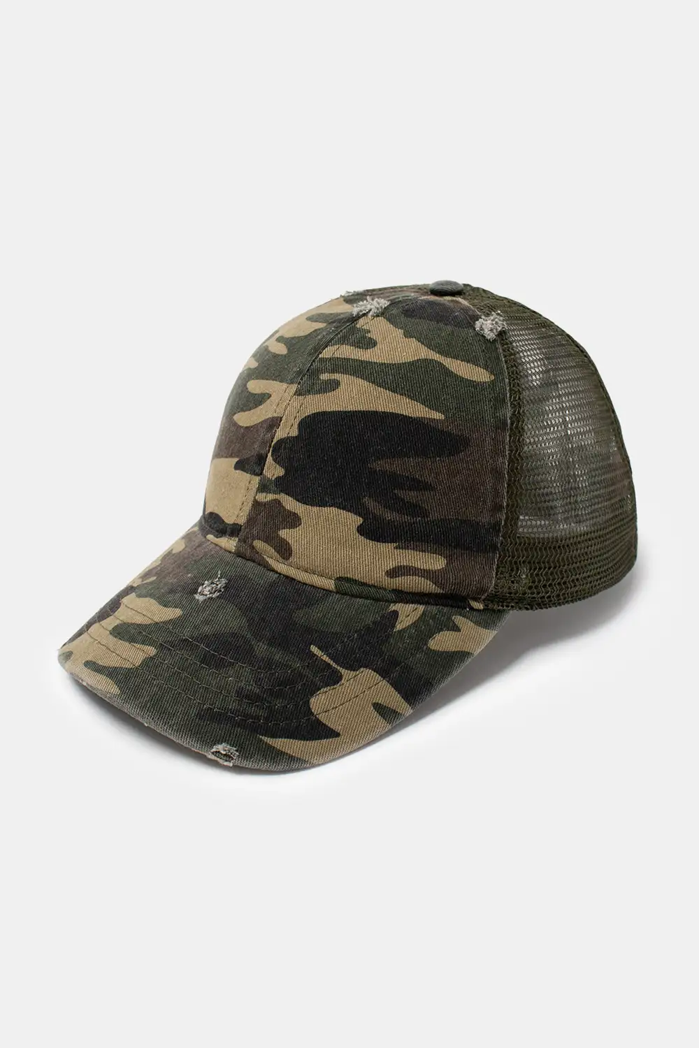 Distressed Mesh Back Washed Camo Baseball Cap