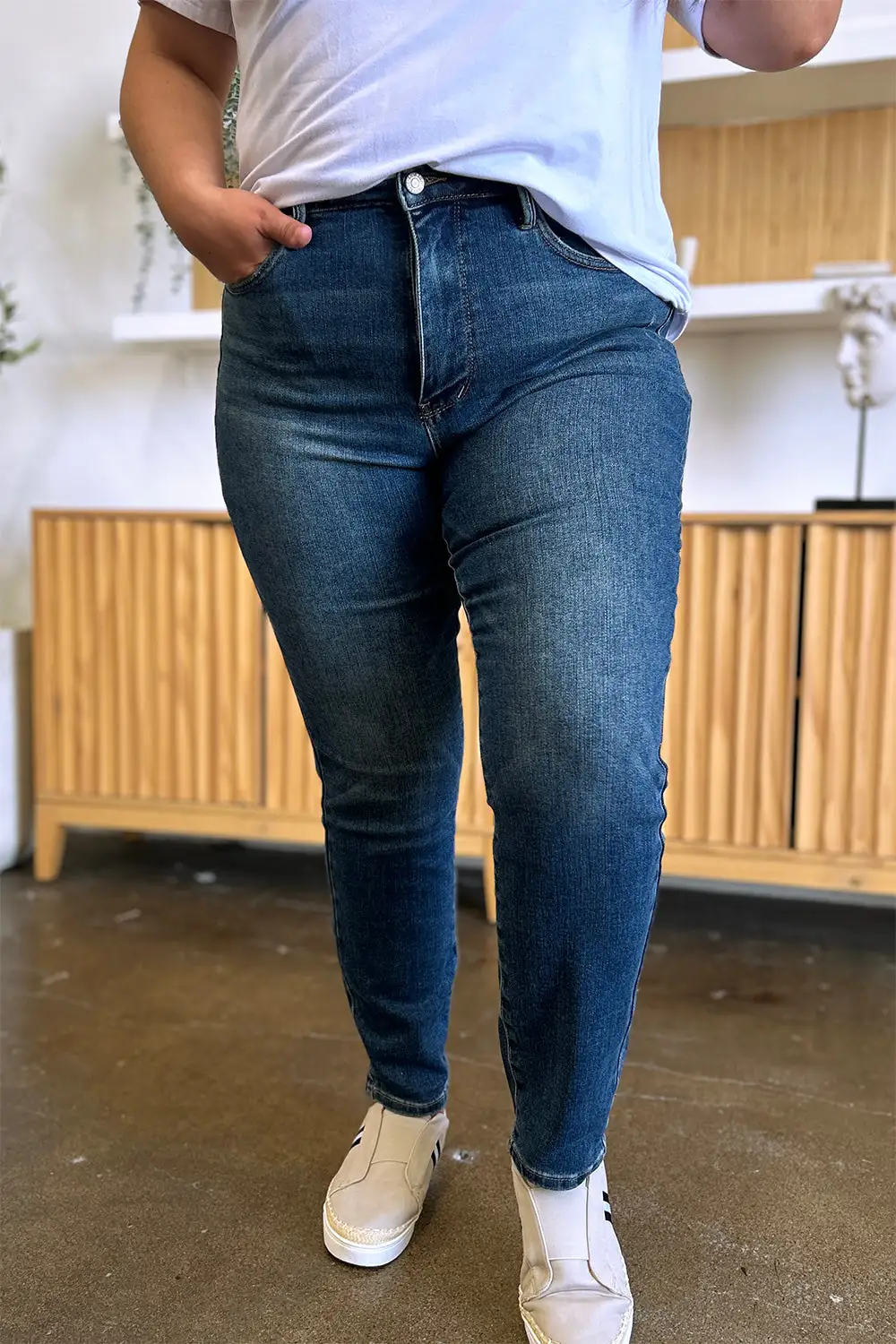 Textured High Waist Denim Jeans