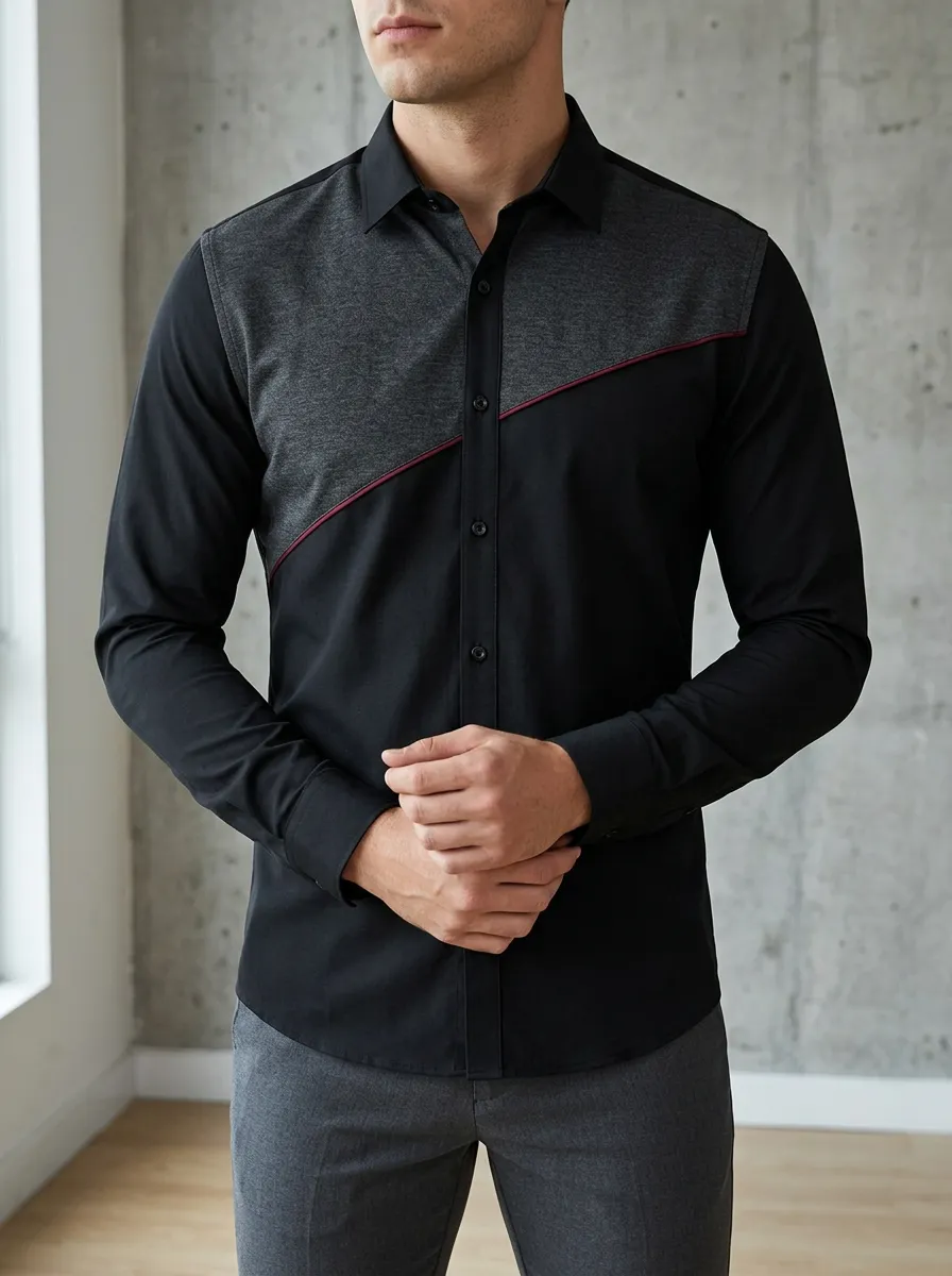 Men's Timeless Colorblock Long Sleeve Slim Fit Shirt