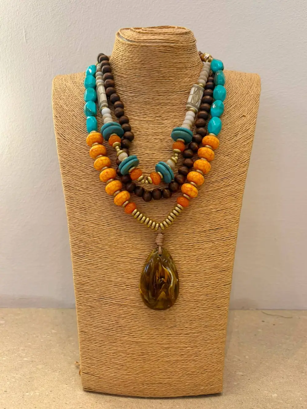 Necklace With Long Profile Beaded Sliding Cord