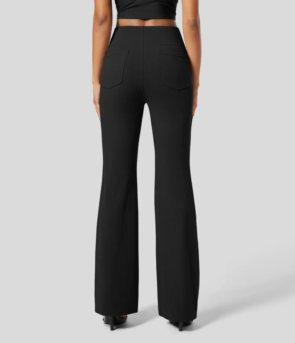  High Waisted Back Side Pocket Slight Flare Work Pants