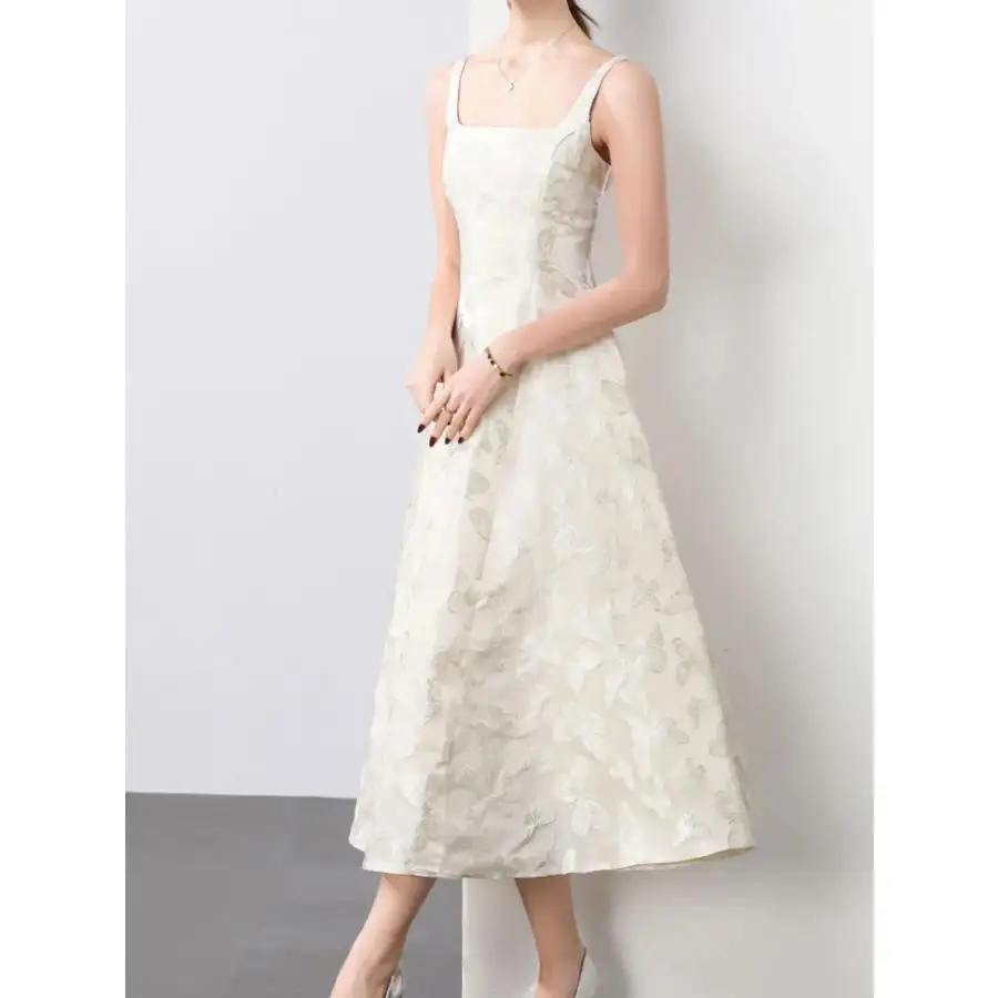 Butterfly Pattern A-Line Sleeveless Midi Dress
