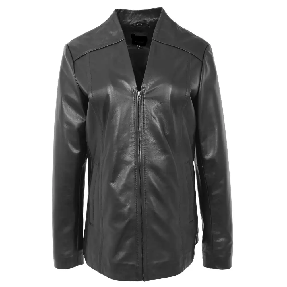 Collarless Leather Blazer