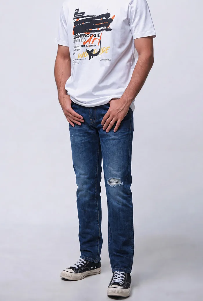 Men's Shredded Knee Slim Fit Denim Pants