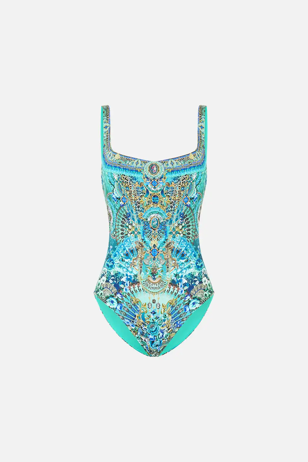 Underwire Square Neck One-Piece Swimsuit with Scoop Back