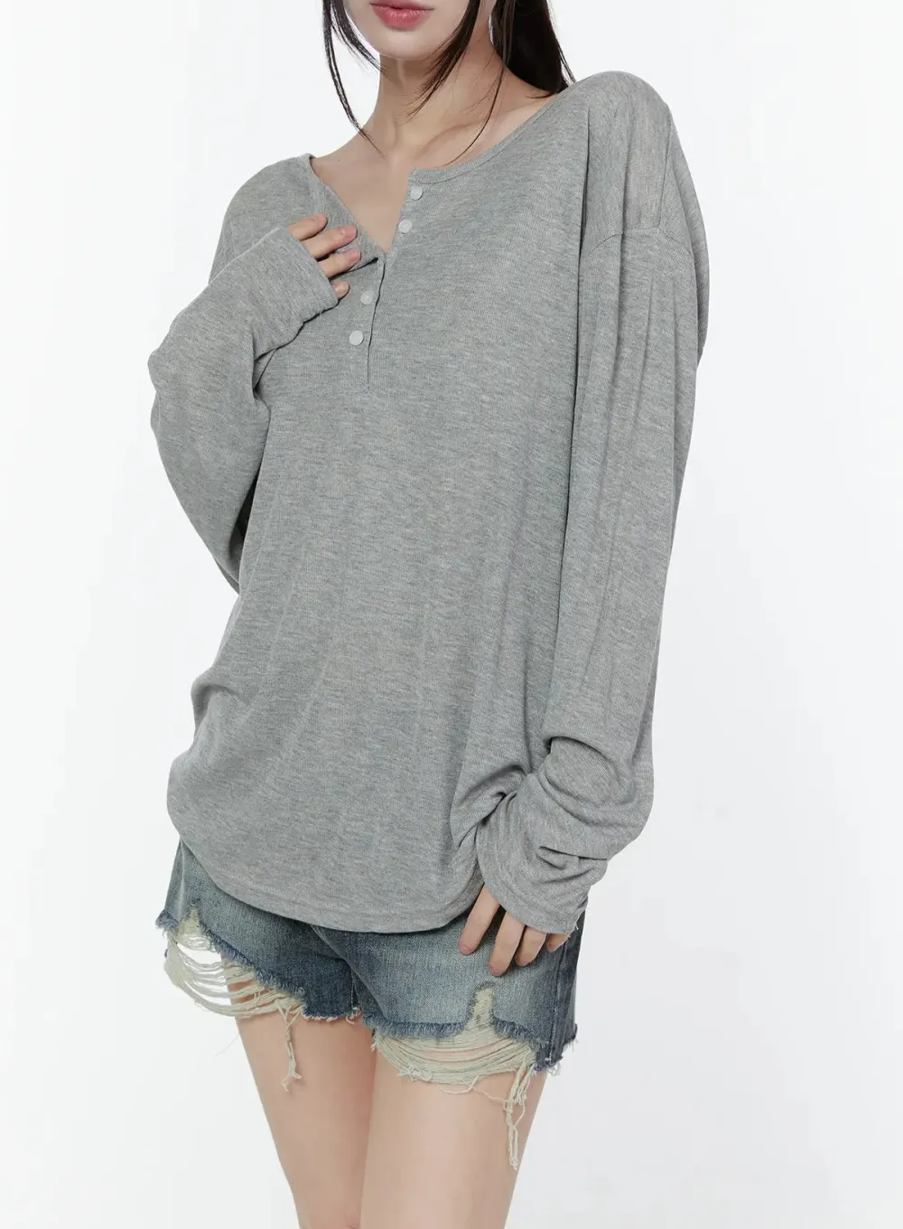 Relaxed Fit Ribbed Henley Tee