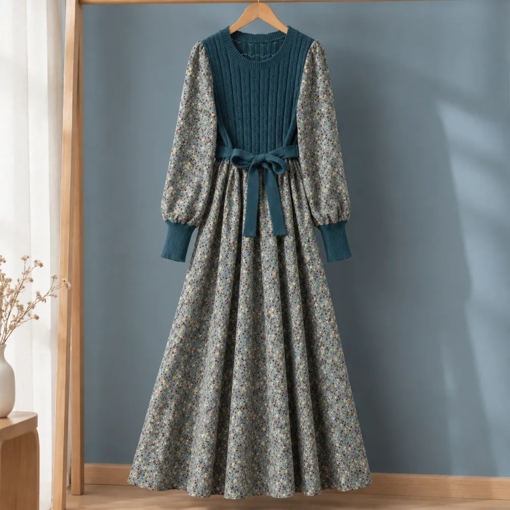 Patchwork Knit Casual Dress