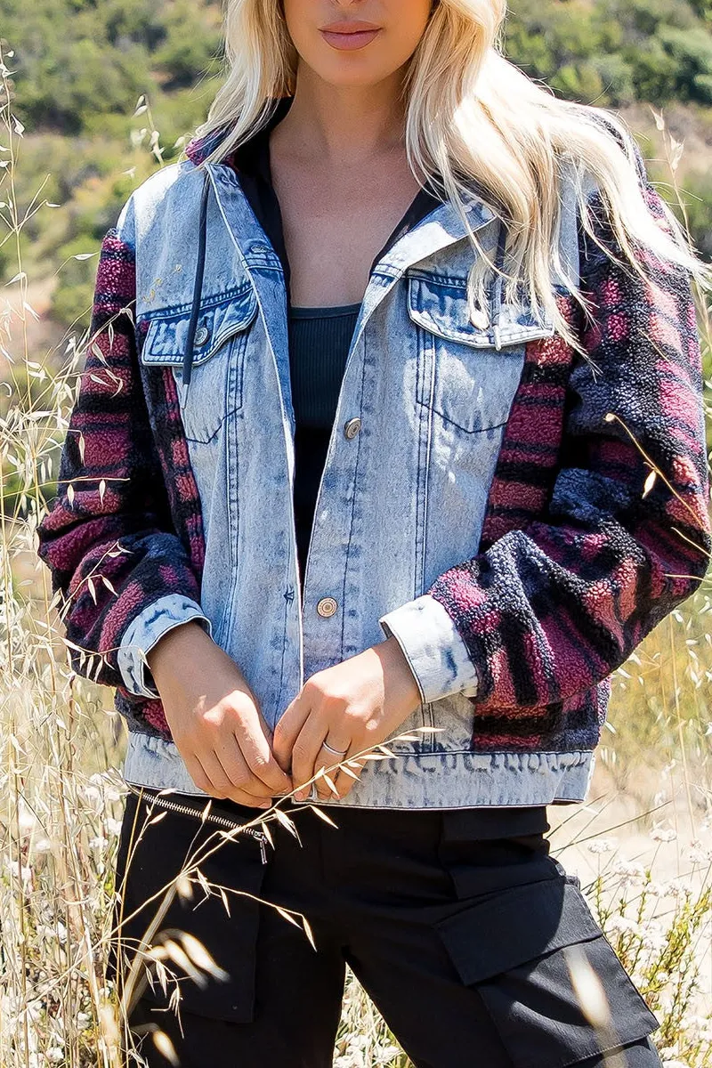 Hooded Denim With Sherpa Contrast Jacket