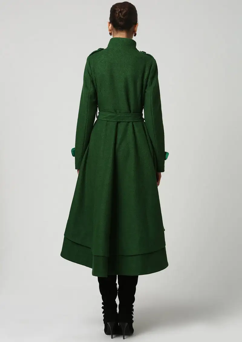 Wool Blend A Line Military Collar Asymmetrical Coat