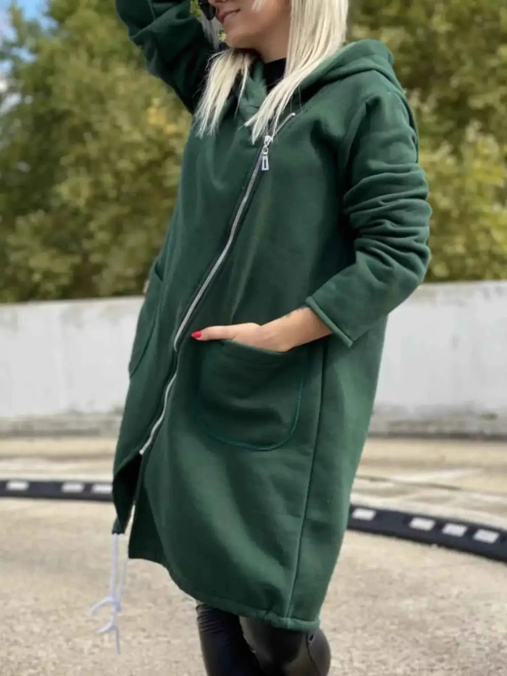 Plus Size Asymmetrical Zip-Up Hooded Fleece Outerwear