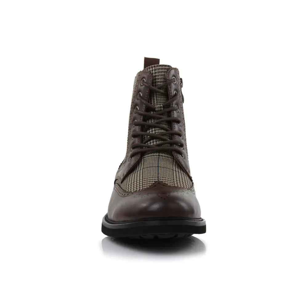 Faux-Leather Wingtip Brogue Motorcycle Boots