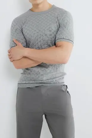 Men's Grey Slim Fit Checkerboard T-Shirt