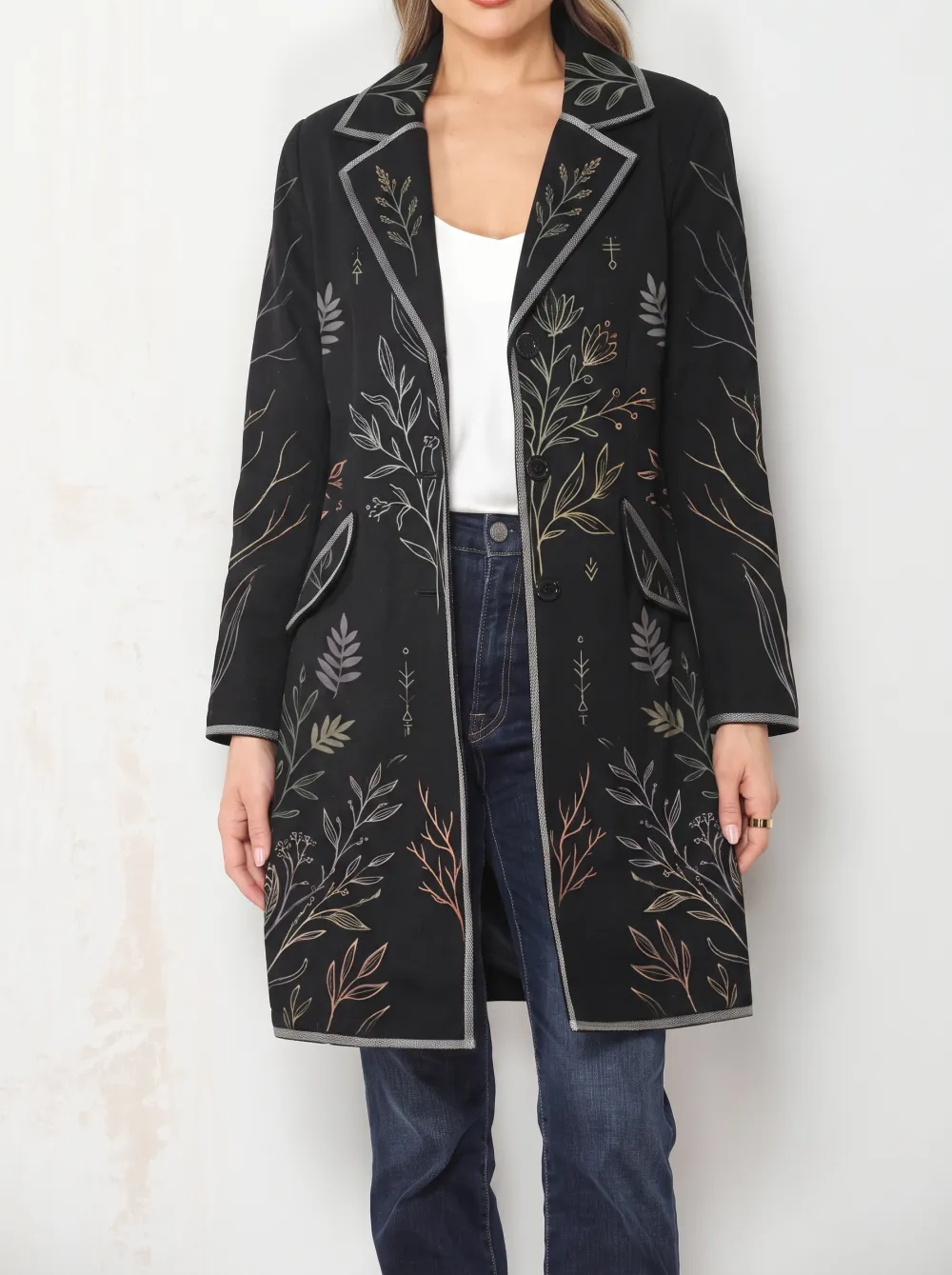 Women's Botanical Nature Lover Floral Printed Long Coat