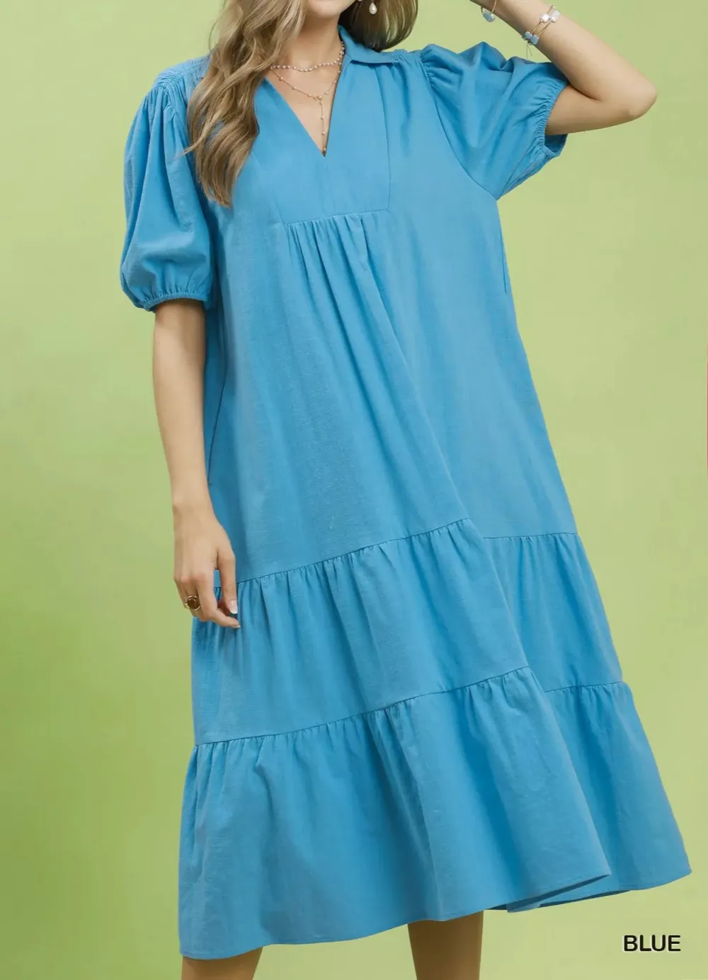 Solid Tiered Midi Dress