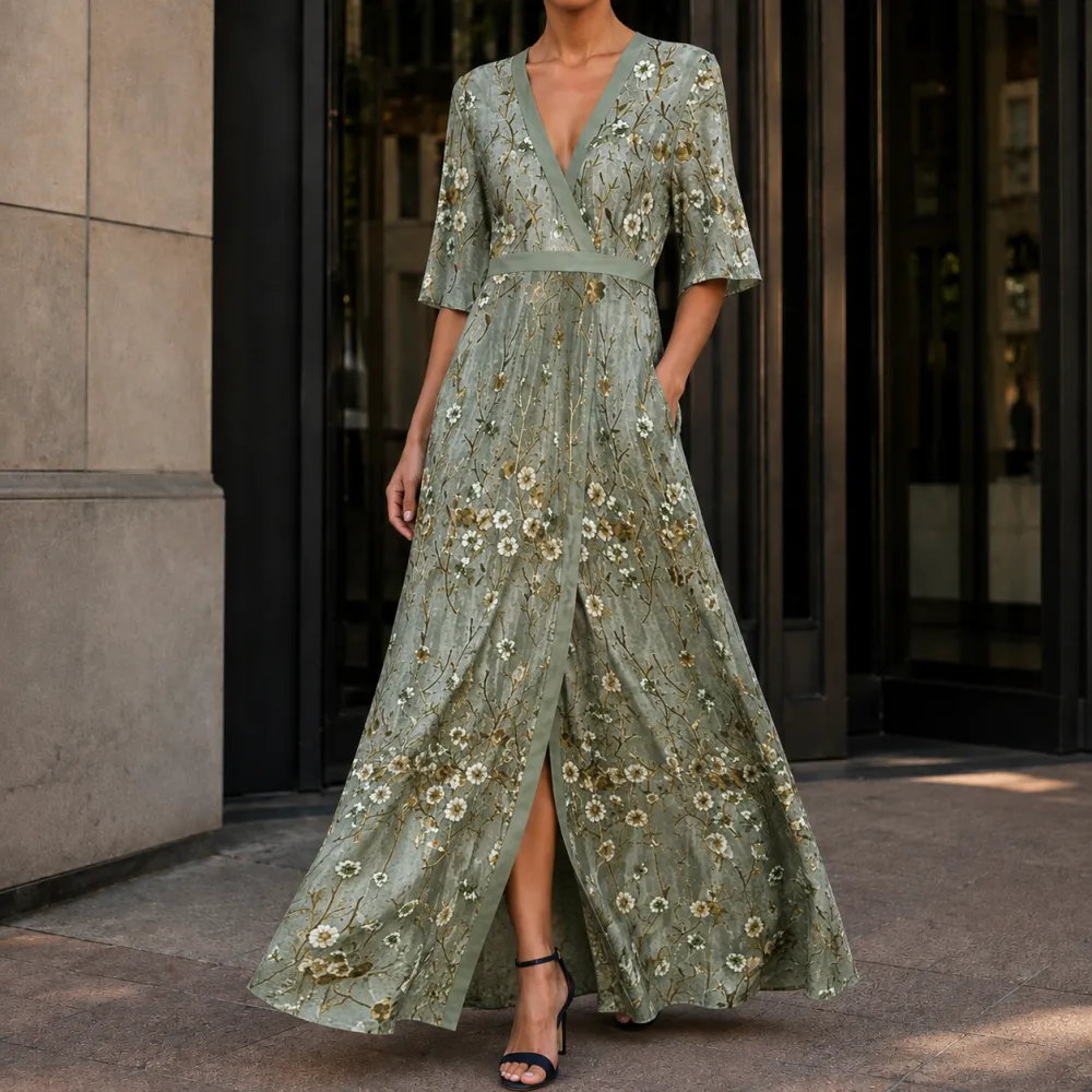 Contrast Wrap Maxi Dress