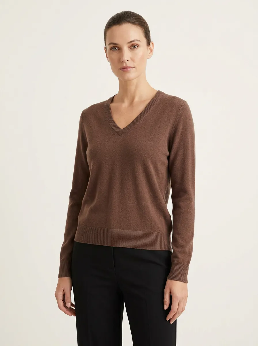 Women's Minimalist V-Neck Solid Printed Sweater