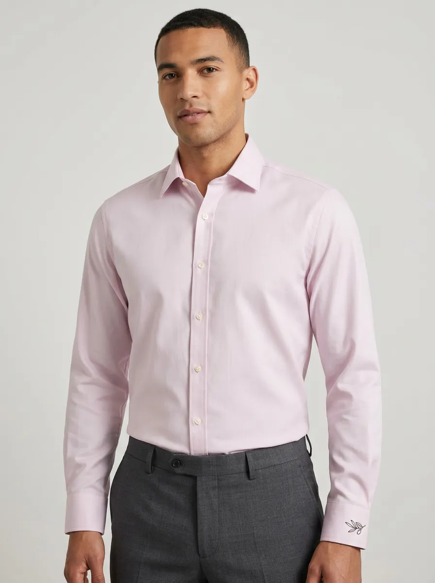 Men's Non-Iron Cotton Leaf Embroidered Long Sleeve Shirt