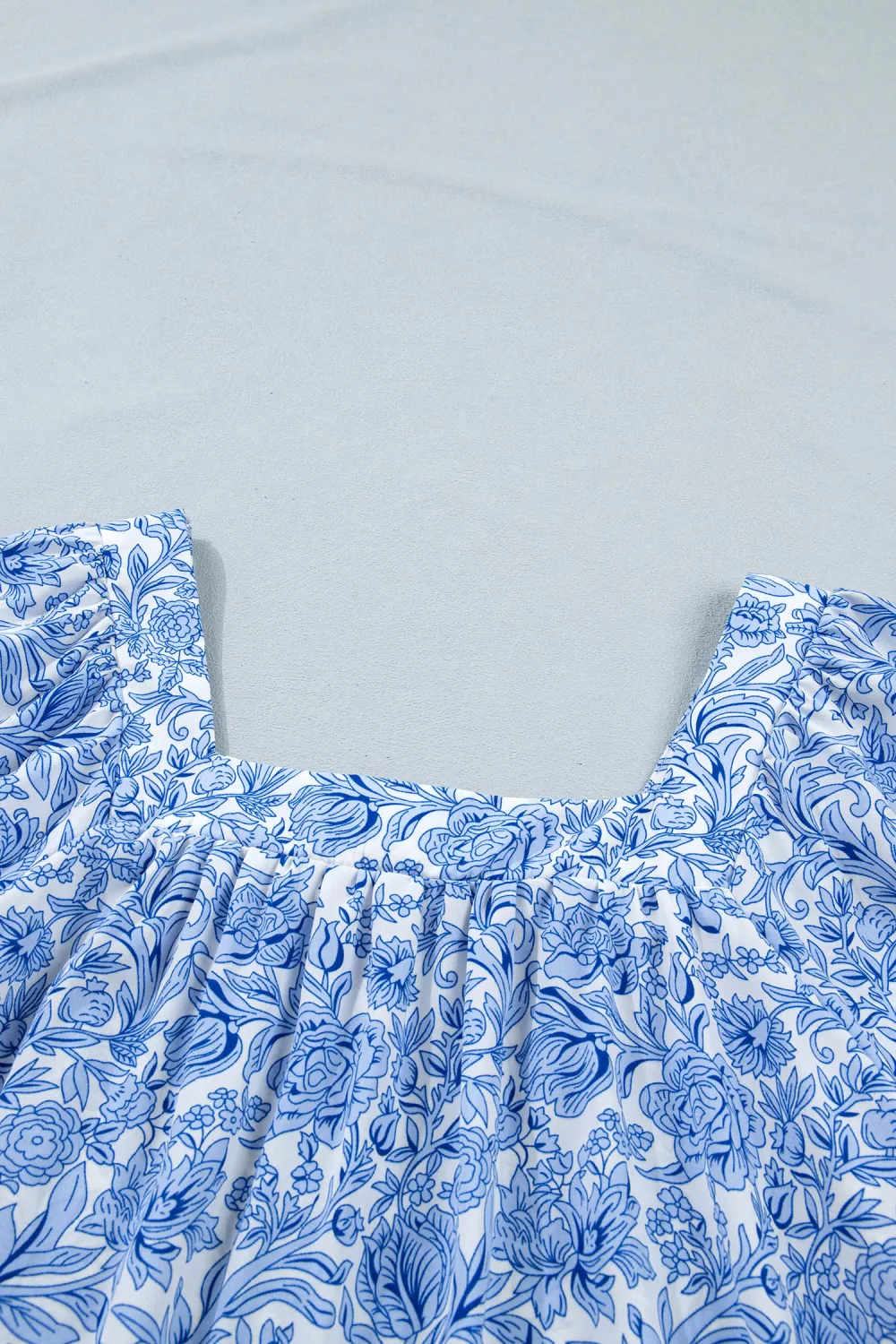 Sky Blue Square Neck Short Sleeve Blouse