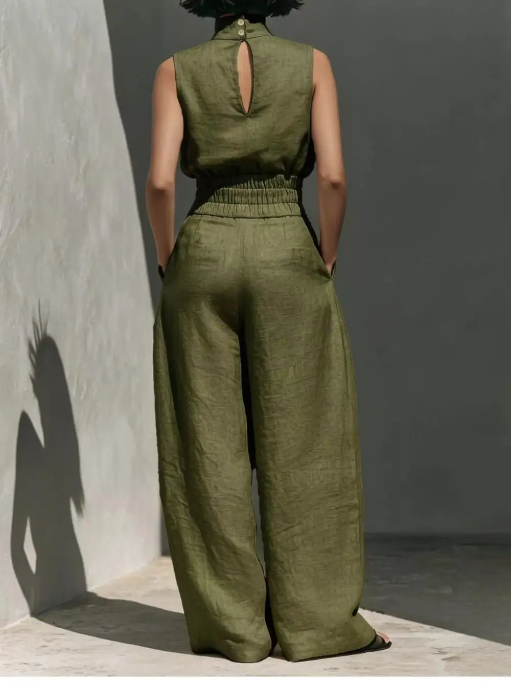 Turtleneck Sleeveless Top and Wide Leg Pants Set