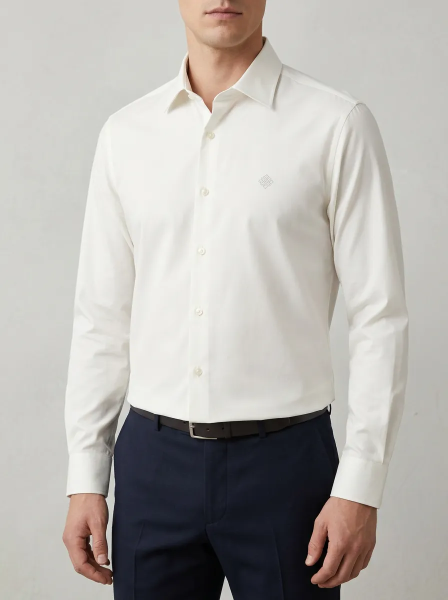 Men's Non-Iron Cotton Geometric Logo Embroidered Shirt