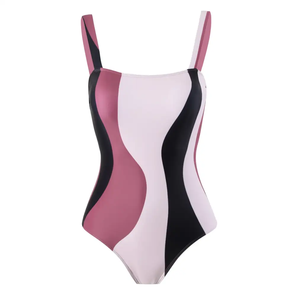 Striped Print One Piece Swimwear with Sarong