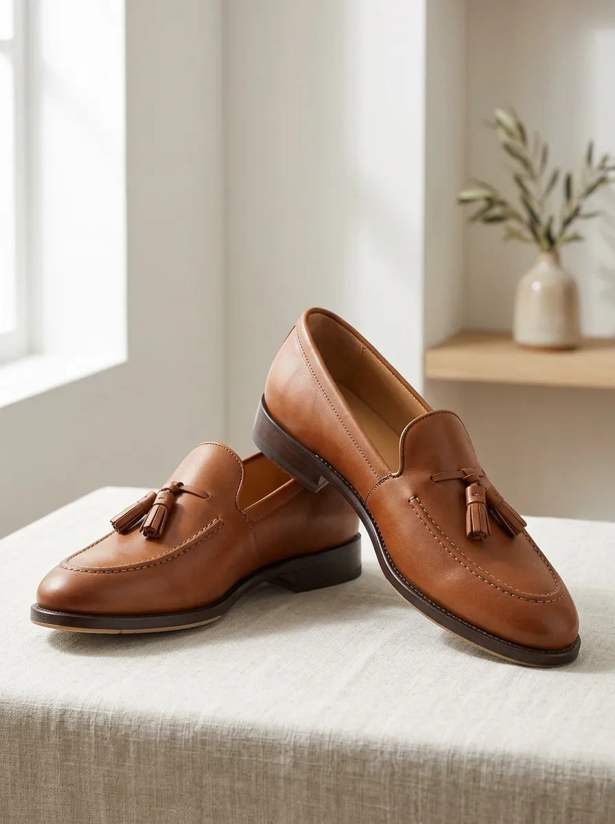 Unisex Classic Brown Leather Tassel Loafers