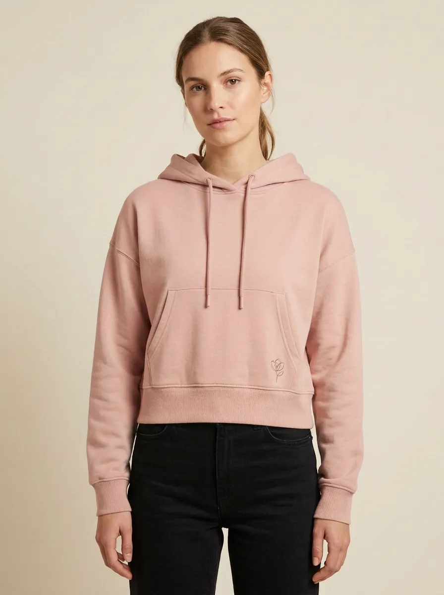 Women's Everyday Minimalist Floral Line Art Printed Cropped Hoodie