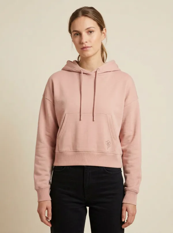 Women's Everyday Minimalist Floral Line Art Printed Cropped Hoodie