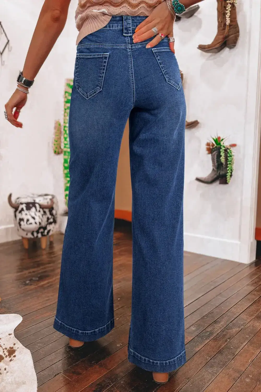 High Waist Relaxed Fit Wide Leg Pocketed Casual Jeans