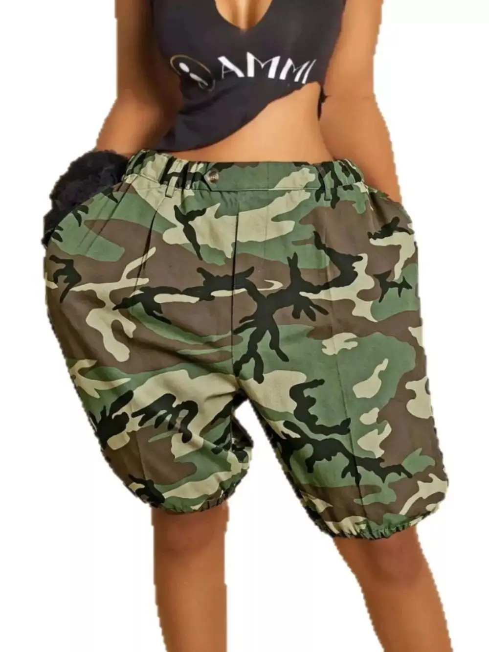 Drawstring Camouflage Cargo Shorts