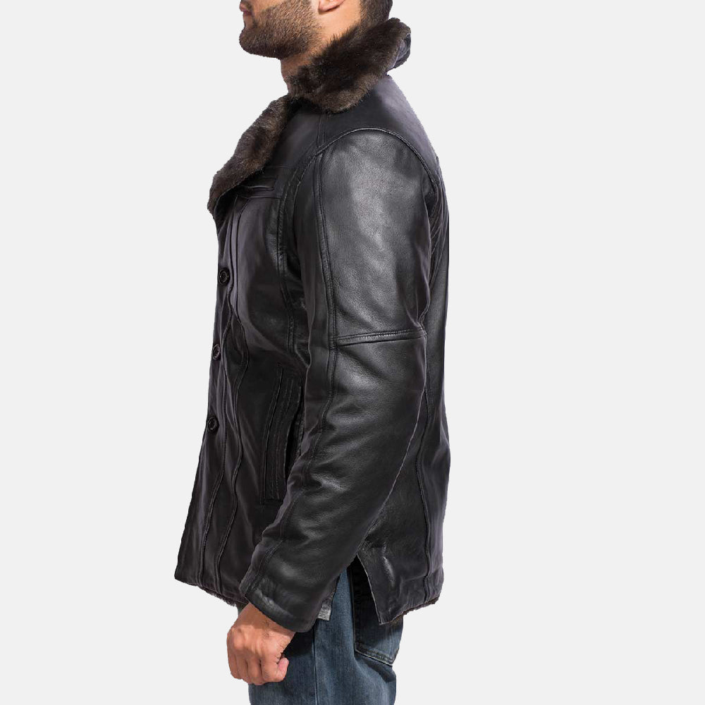 Men's Leather Fur Trim Coat