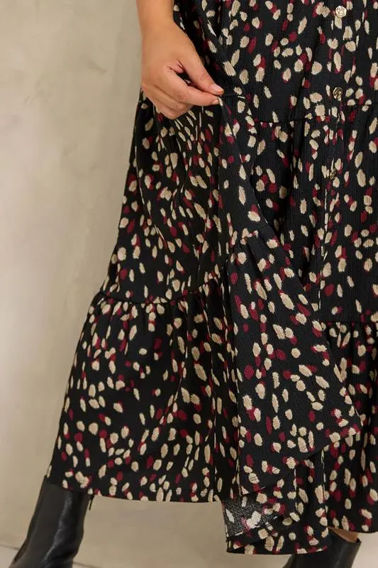 Black Spot Print Crinkle Maxi Dress