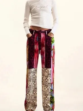 Patchwork Straight-Leg Lightweight Pants