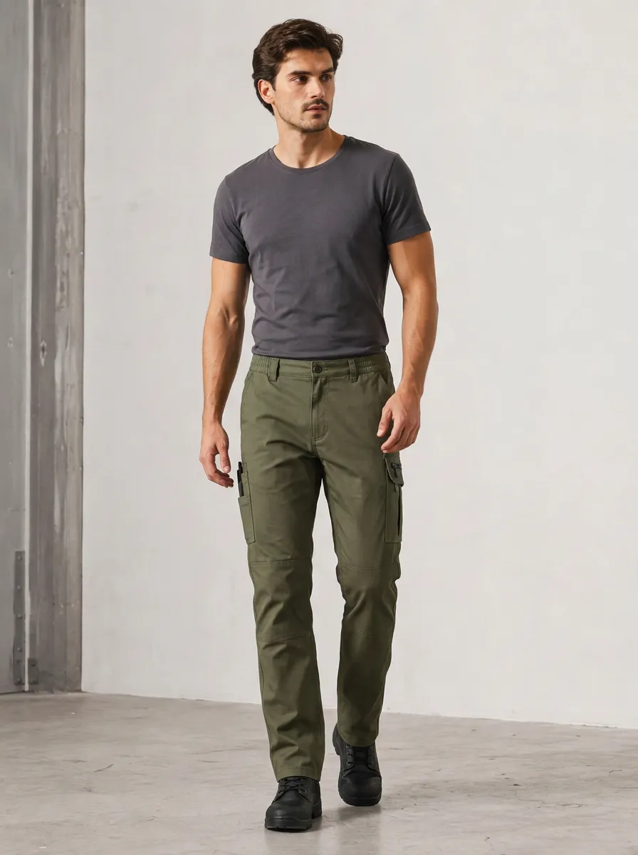 Men's Olive Green Utility Cargo Pants with Utility Pocket Detail