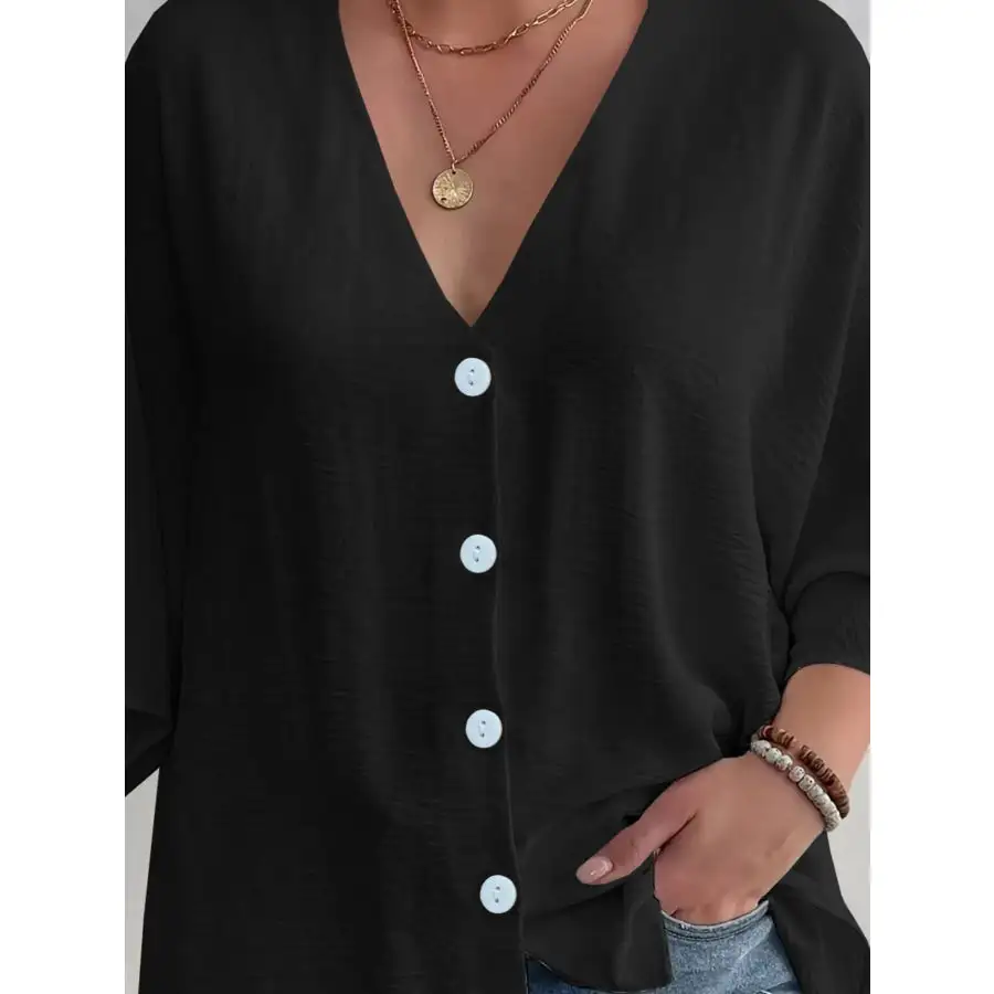 Full Size V Neck Button Down Shirt Plus Size